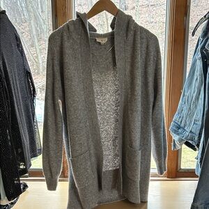 Open-Front Hooded Cardigan in Heather Gray